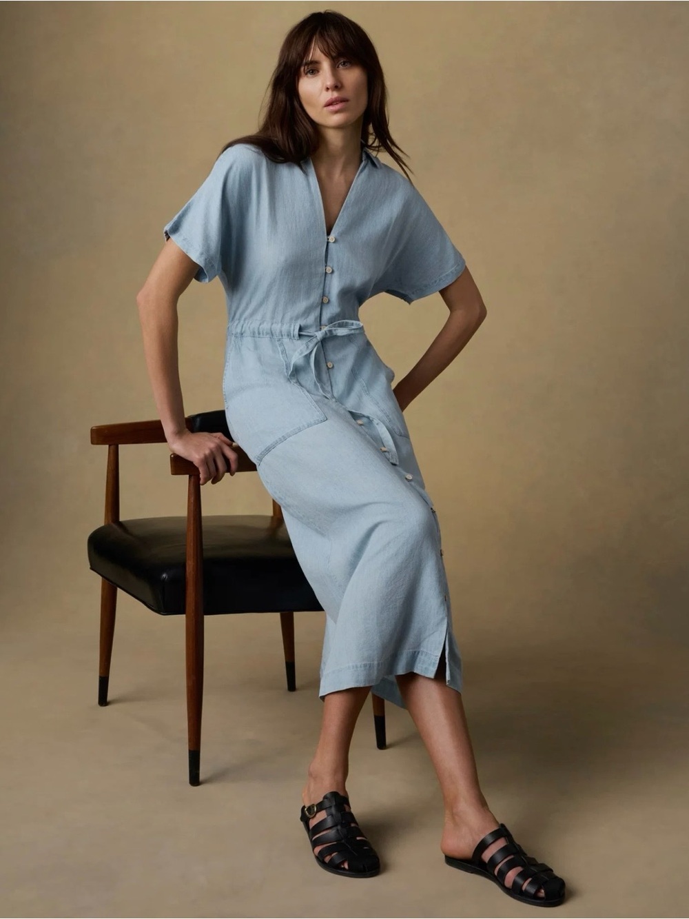 Faherty Tried & True Oakley Midi Dress Chambray Arctic Sea Wash